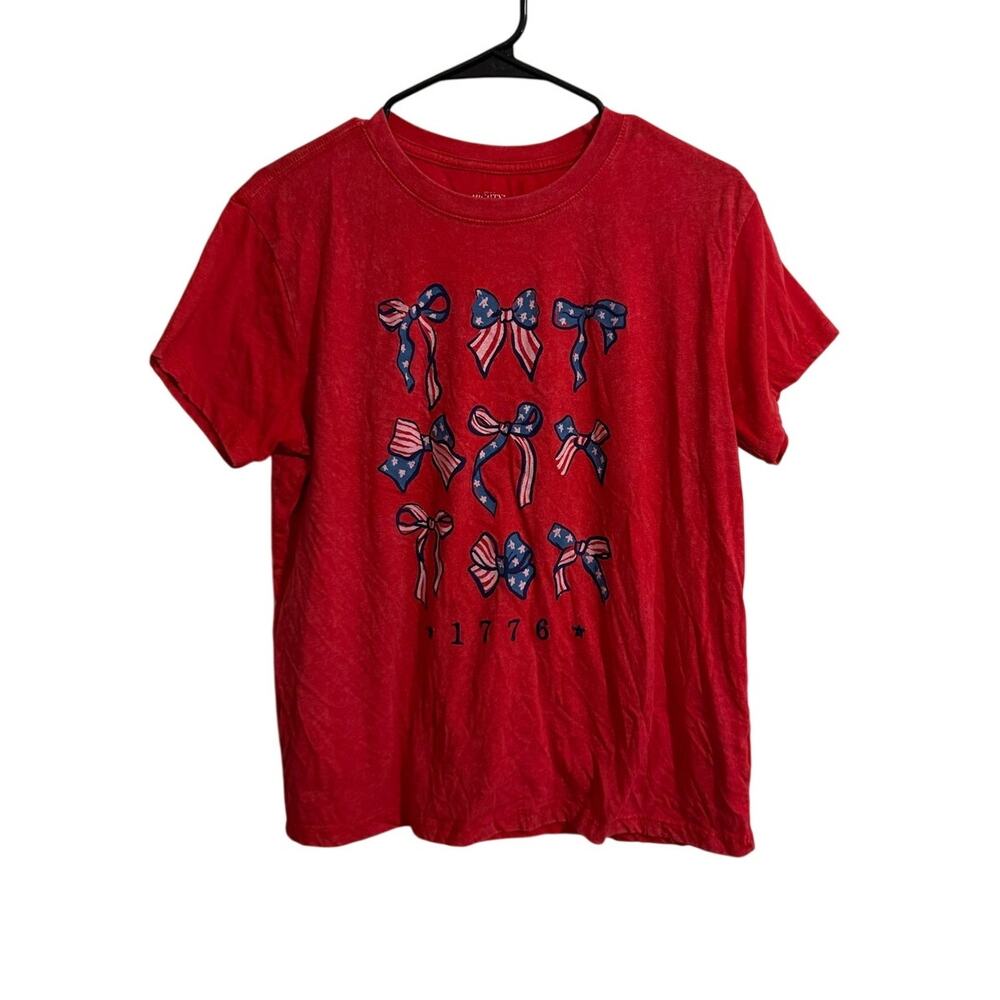 Mighty Fine Red and Blue Patriotic Bow Tee